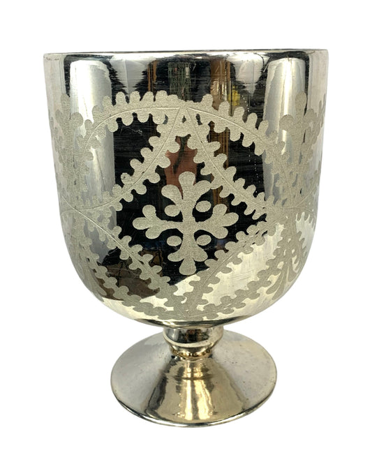 Etched Footed Glass Pedestal Bowl