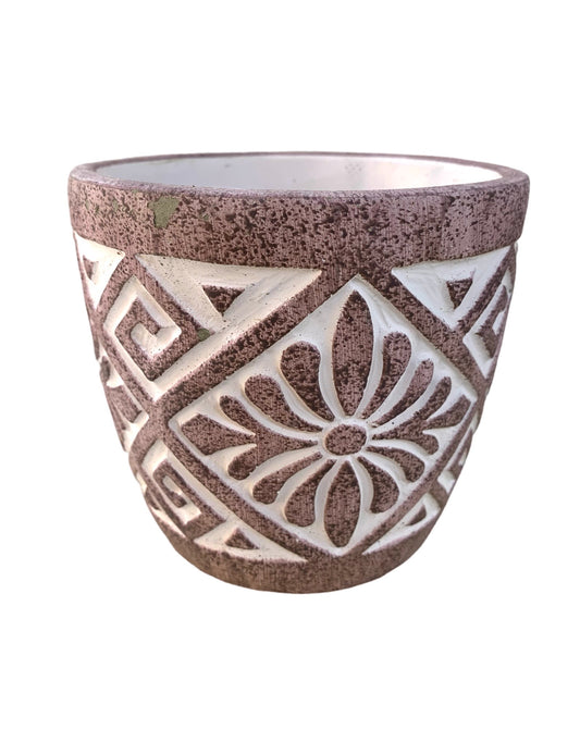 Concrete Floral Medallion Brown/Cream Pot