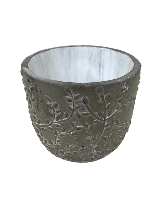 Vine Cement Pot W/White Inside