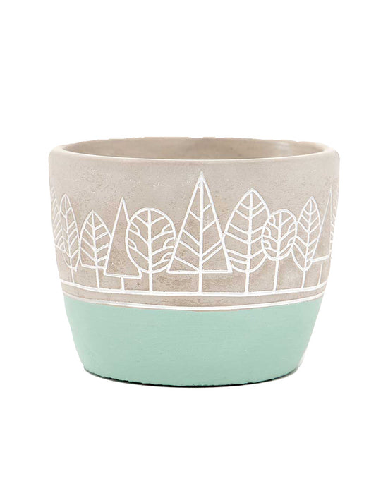 Teal Bottom Trees Pot