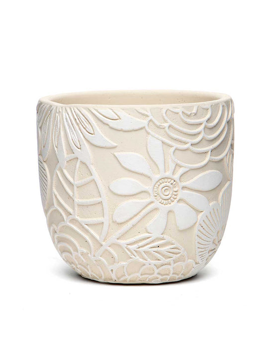 White Floral Motif Pot