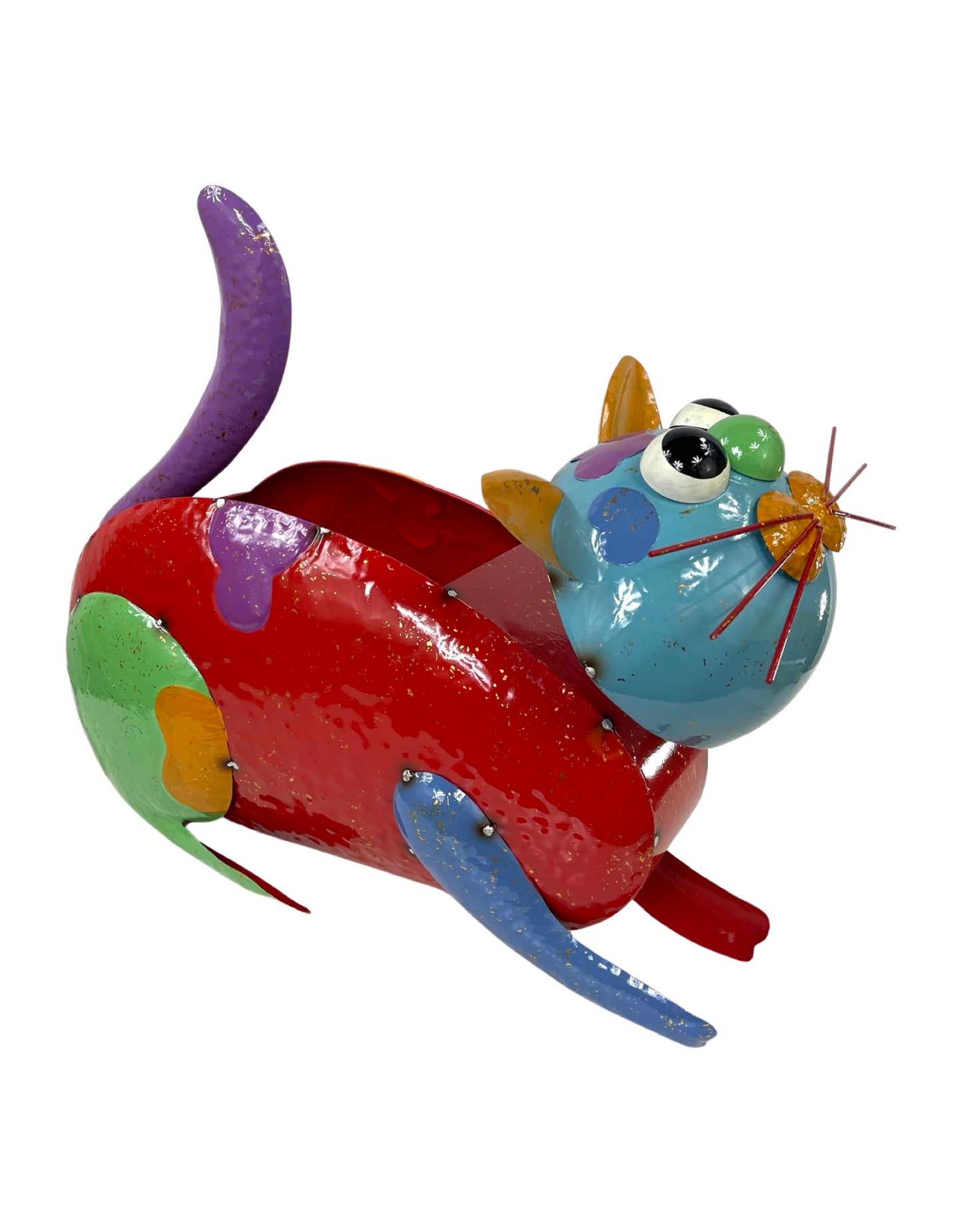 Enamel Metal Colorful Cat Planter Extra Large