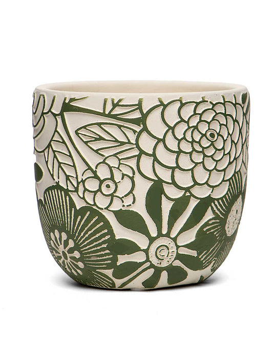 Green Floral Motif Pot