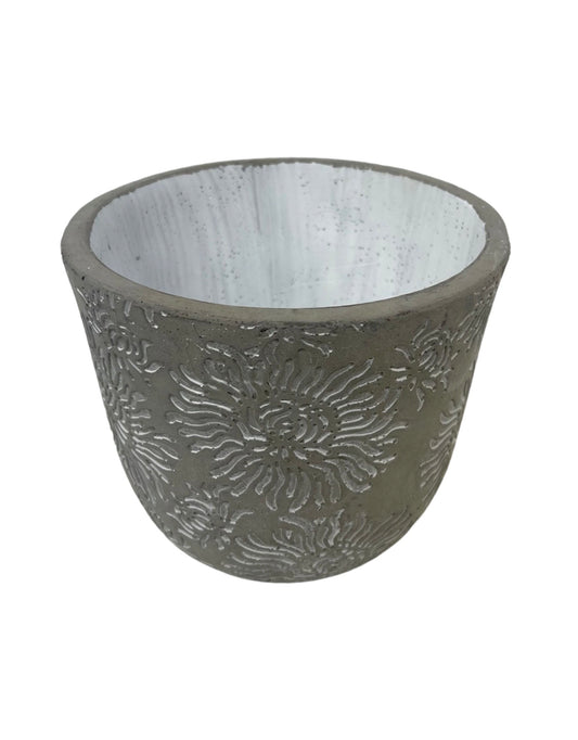 Sun Cement Pot W/White Inside