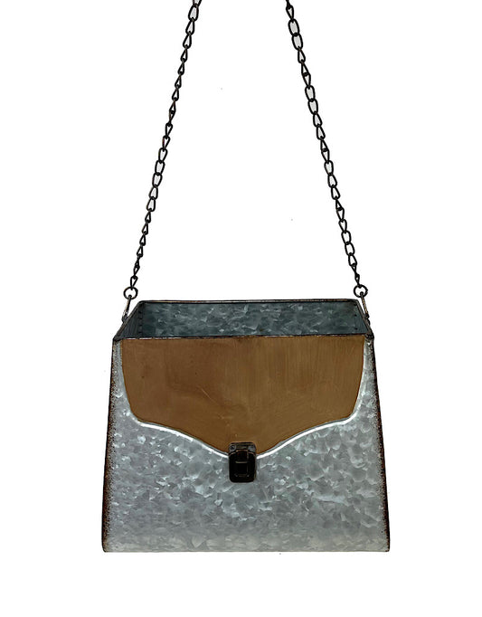 Galvanized Hanging Purse Planter 12 Inch