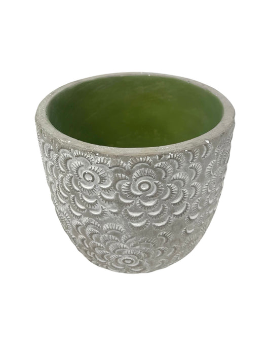 Flower Cement Pot W/Green Inside